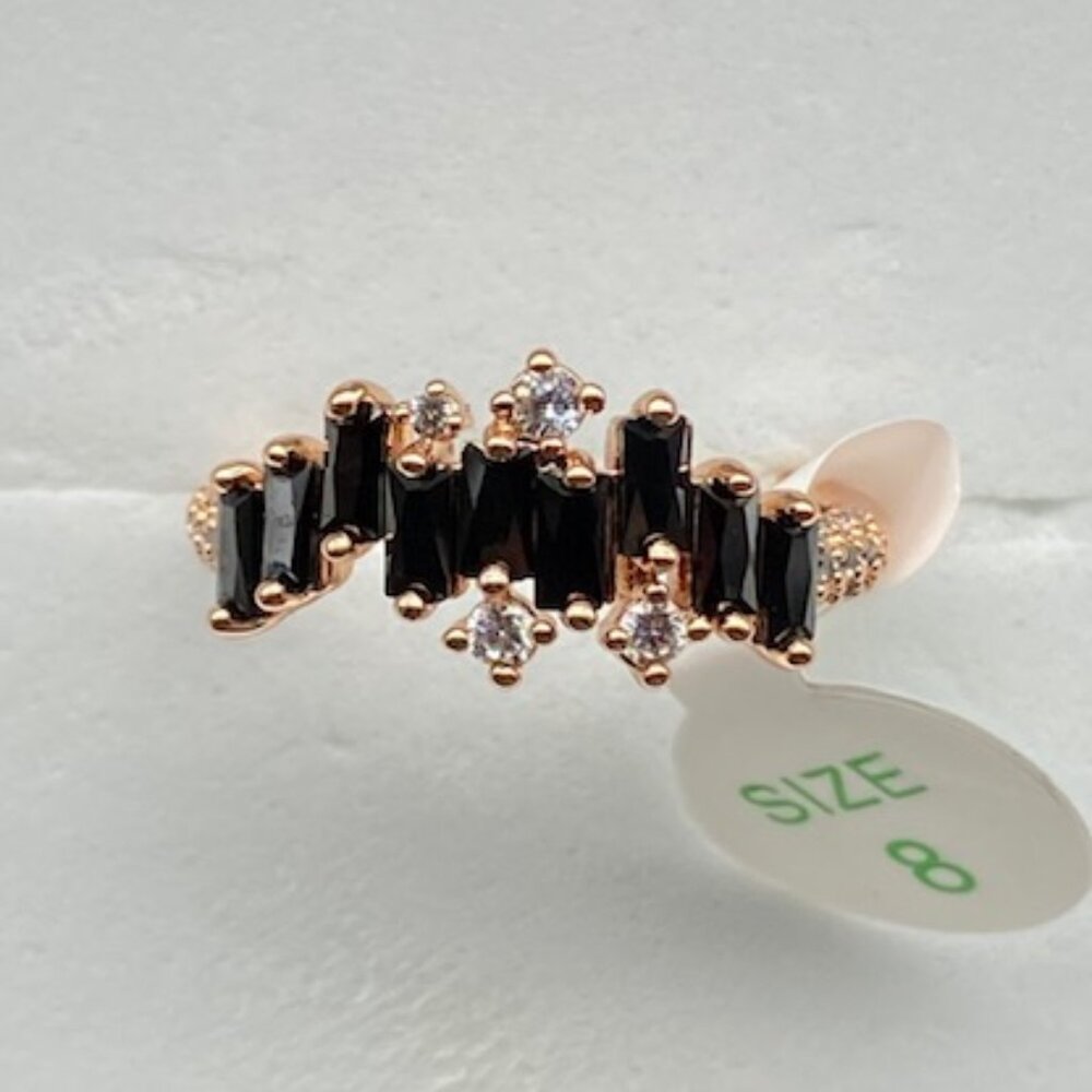 Black Onyx CZ on Rose Gold Plating RBP5768 Ring Size 8